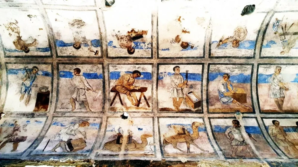 عُمّال في لوحة من الميراث الفني الأموي